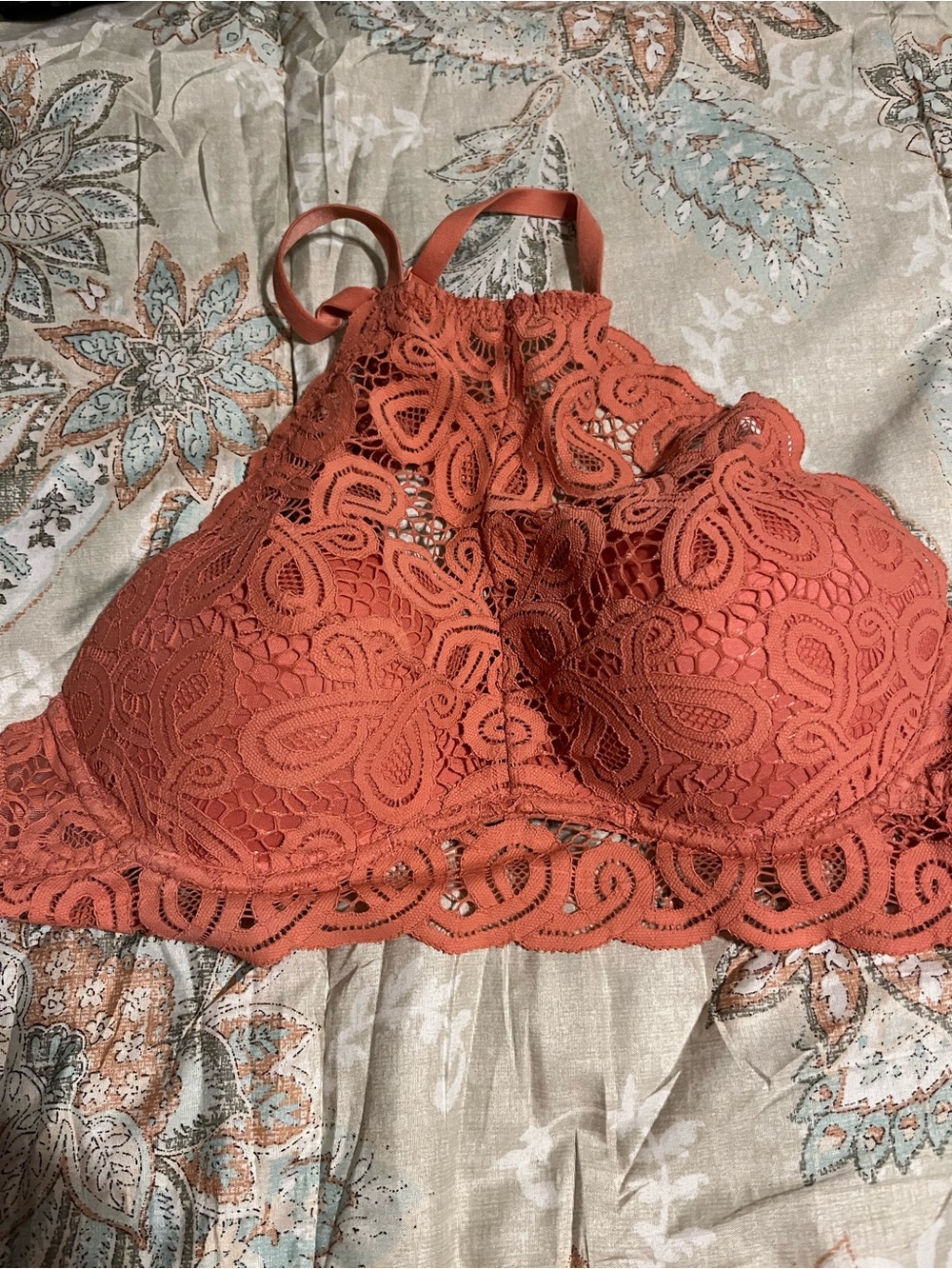 PINK Victoria's Secret Lace Halter Bralette - Rusty Orange